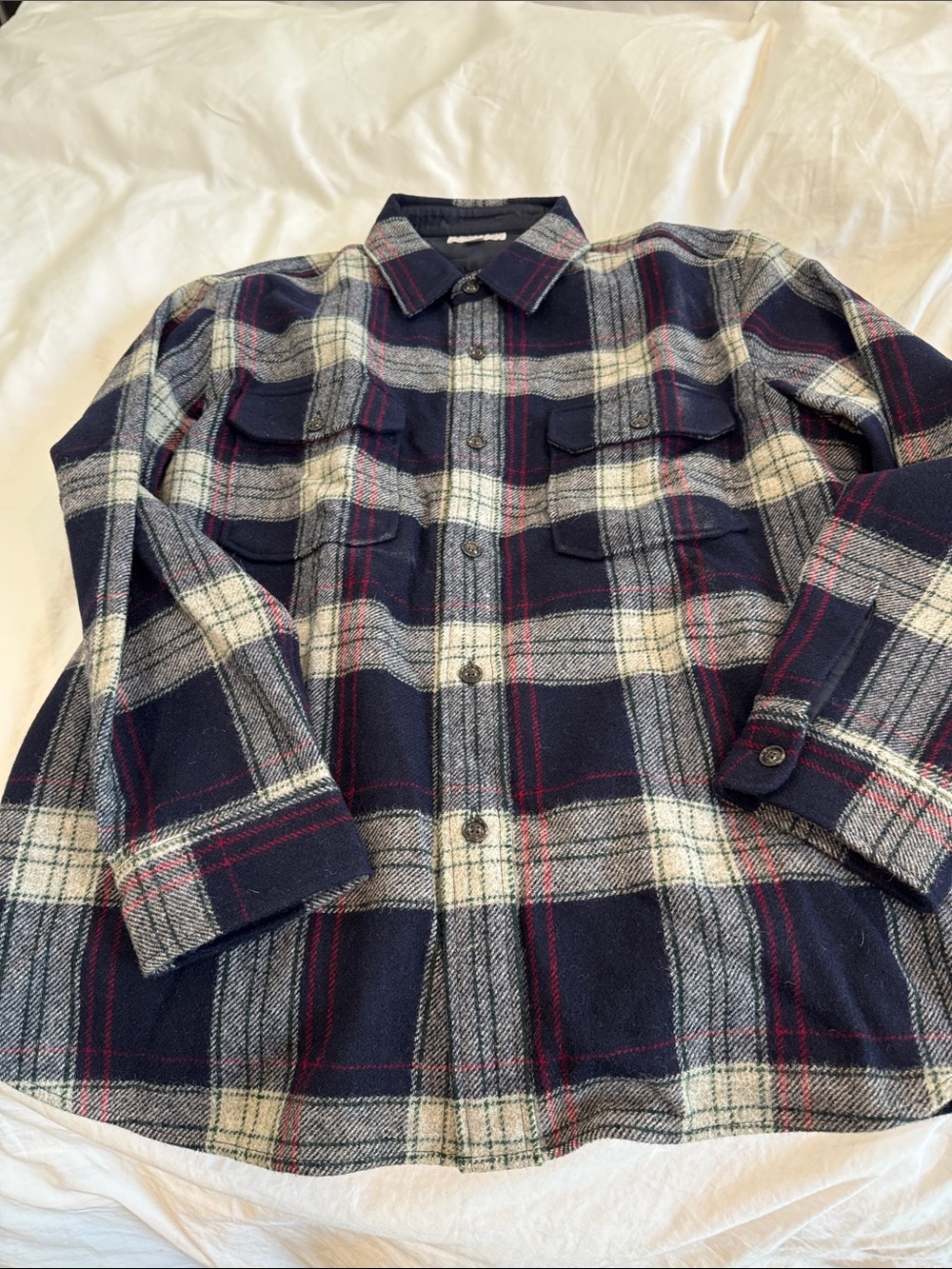 Wallace & Barnes Men's Navy Plaid Button-Up Shirt Jacket In 100% Wool